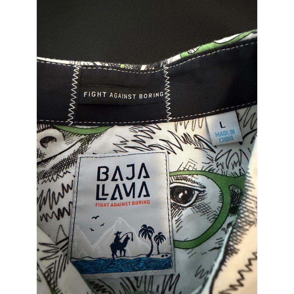 Baja Llama Mens Sloth Print Short Sleeve Button Down Shirt White Green Large - Picture 7 of 9